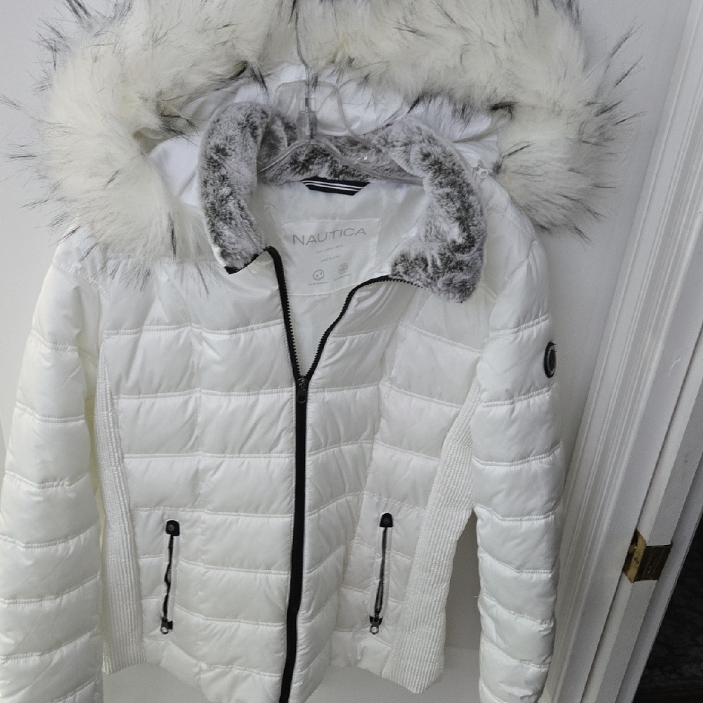 Nautica Women's Puffer Jacket with Faux Fur Hood